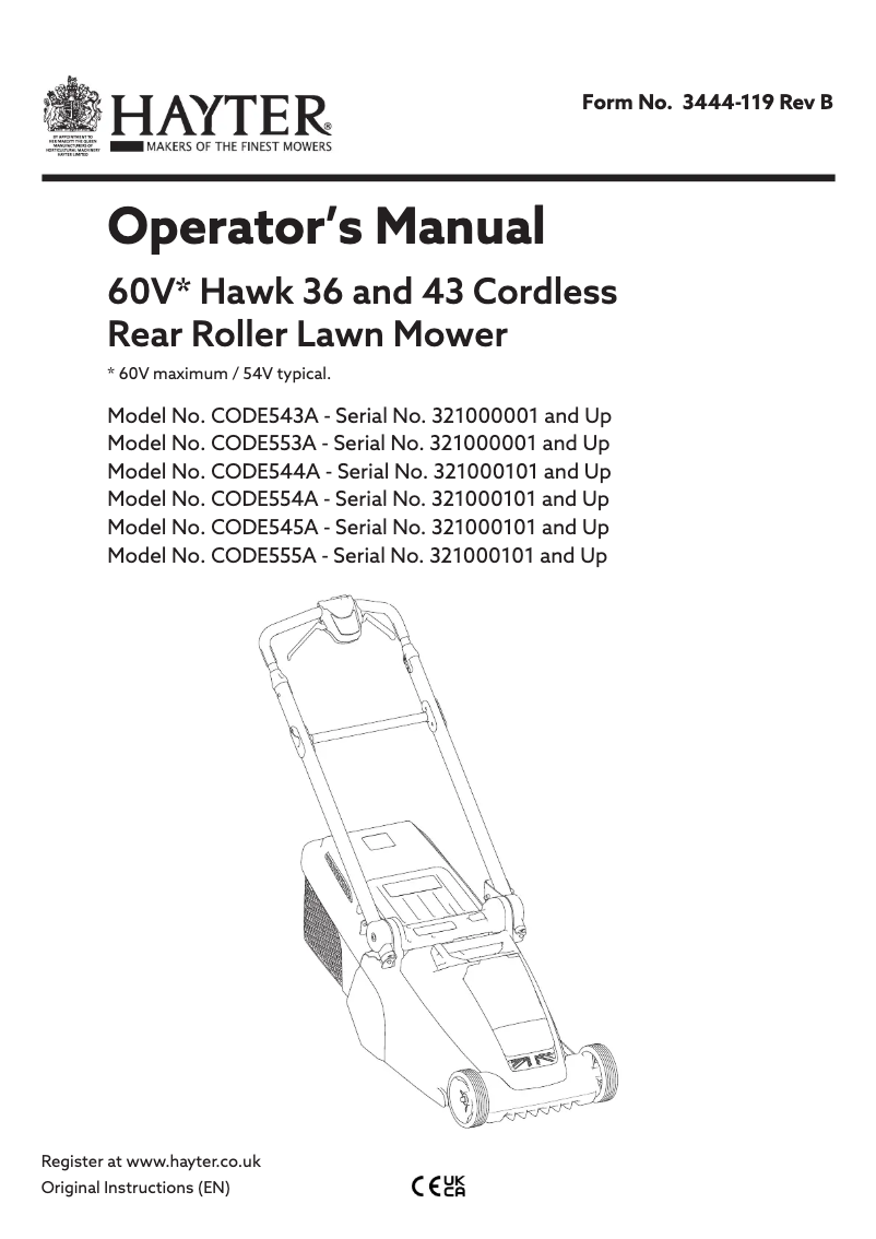 Page 1 de la notice Manuel utilisateur Hayter Hawk 36