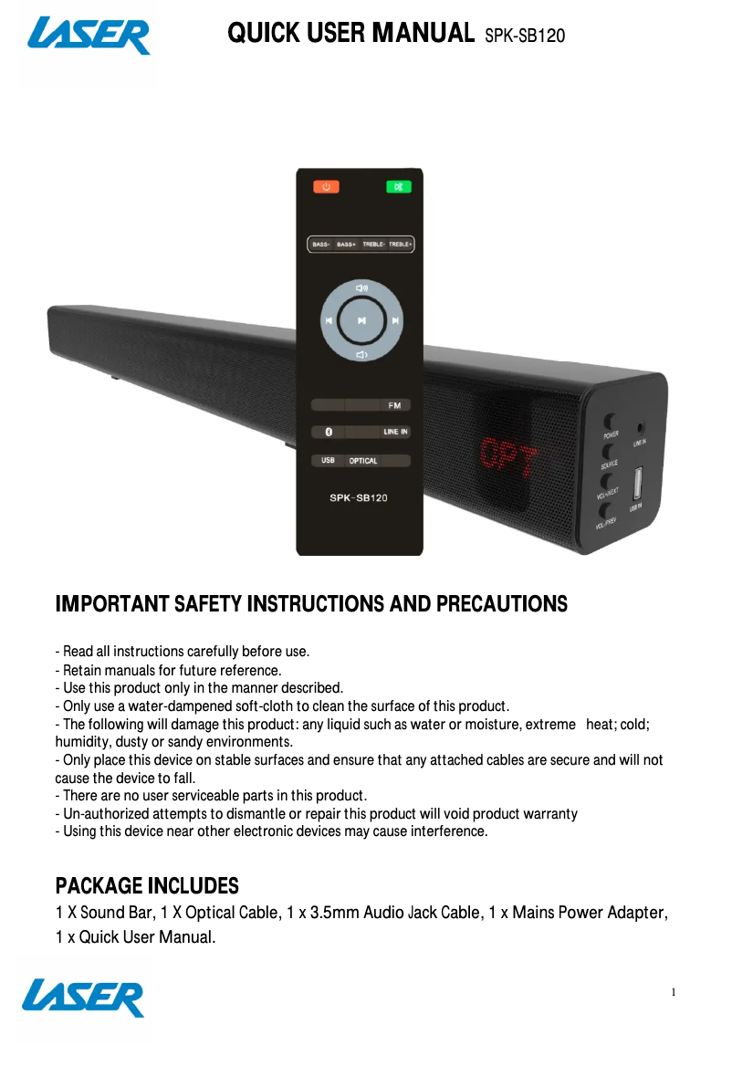 Image de la première page du manuel de l'appareil SPK-SB120