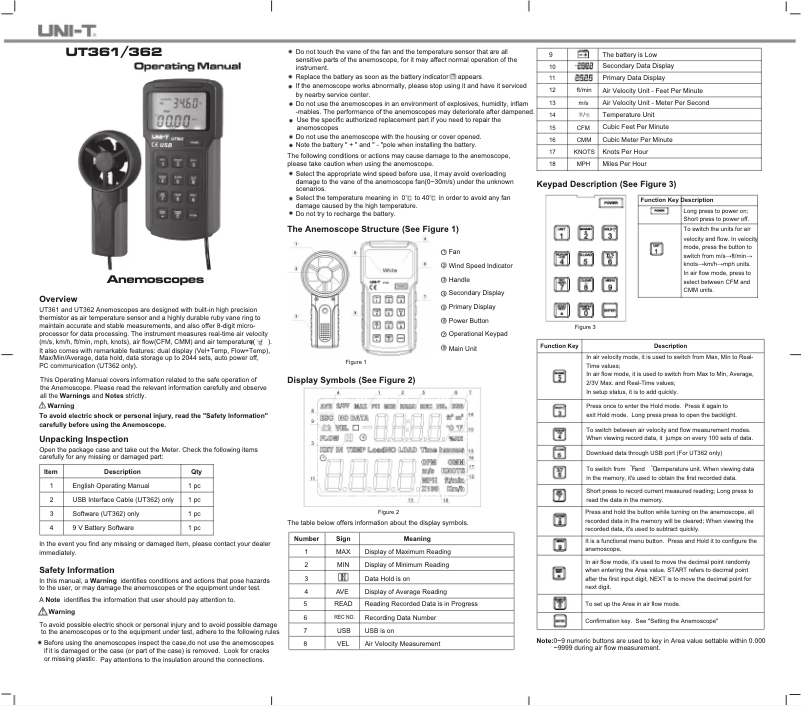 Page 1 de la notice Manuel utilisateur Uni-T UT362