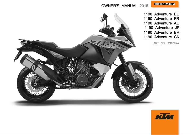 Page n°1 - Manuel utilisateur KTM 1190 Adventure (2015)