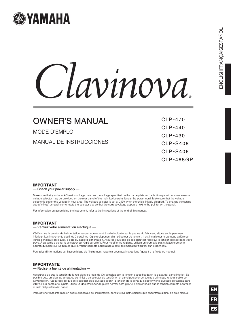 Page 1 de la notice Manuel utilisateur Yamaha Clavinova CLP-440PE