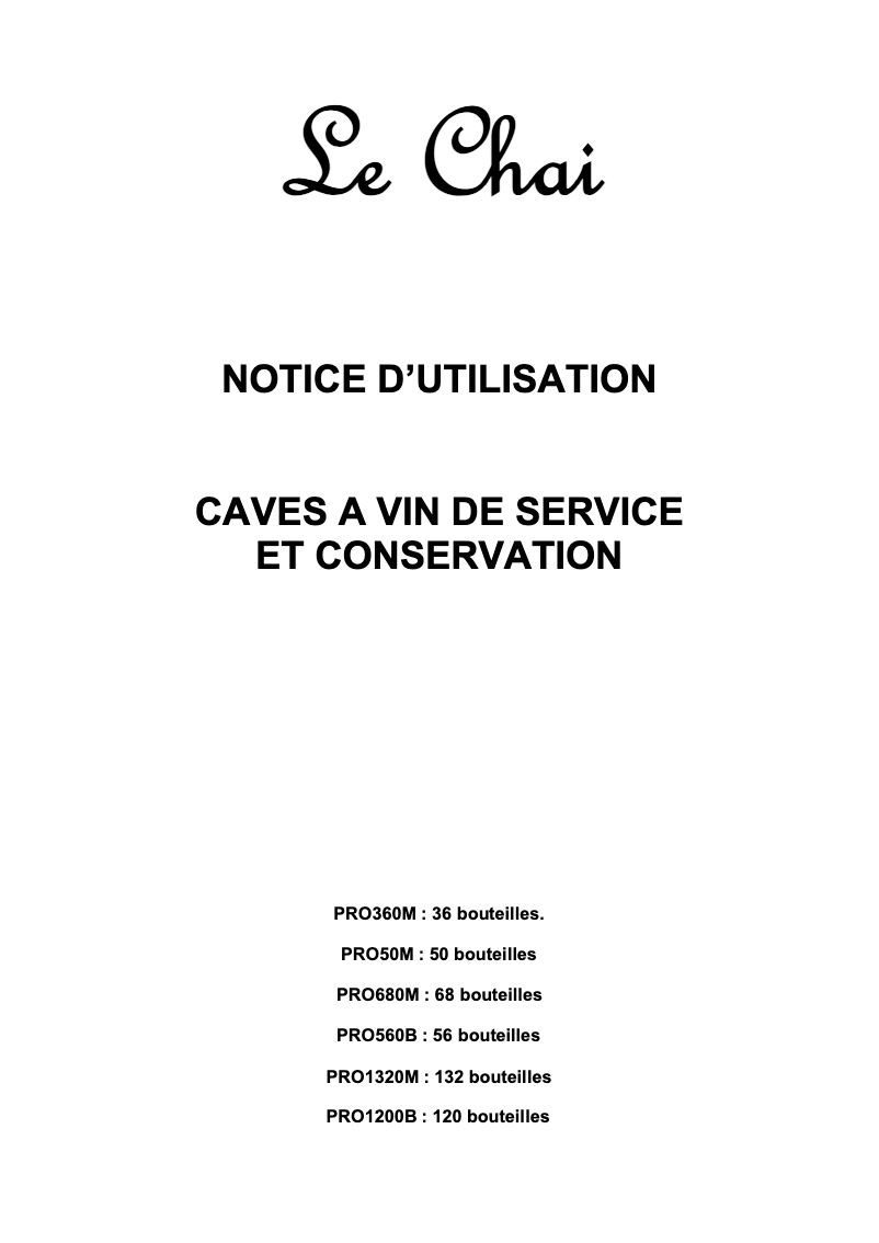 Page n°1 - Manuel utilisateur Le Chai PRO680M