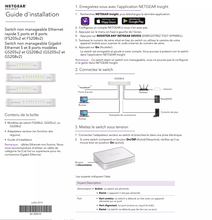 Page n°1 - Guide d'installation Netgear GS208v2