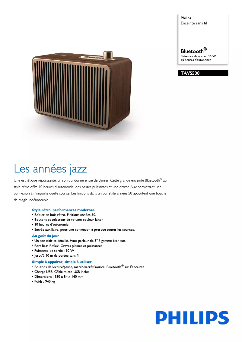 Page n°1 - Fiche technique Philips TAVS500