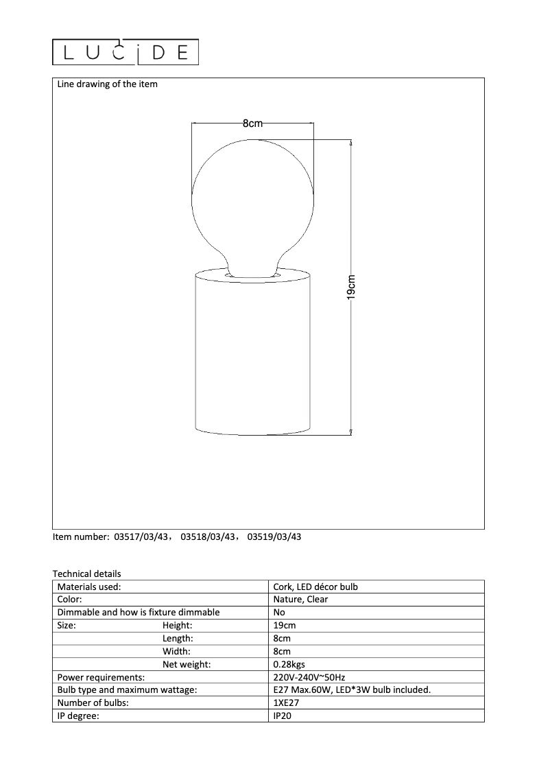 Page n°1 - Manuel utilisateur Lucide Corky 03519/03/43