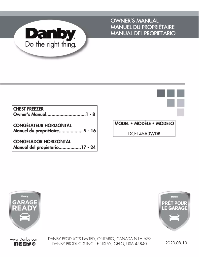 Page 1 de la notice Manuel utilisateur Danby DCF145A3WDB