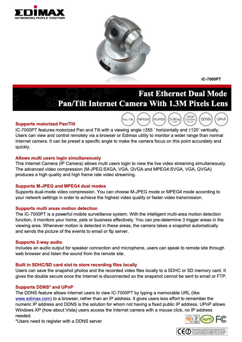 Page 1 de la notice Manuel utilisateur Edimax IC-7000PT V2