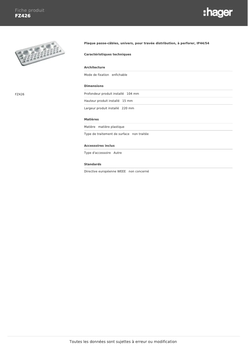 Image de la première page du manuel de l'appareil FZ426