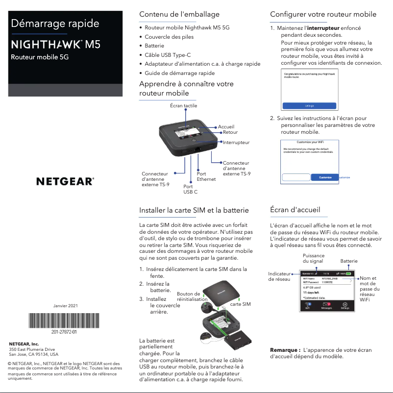 Page n°1 - Guide d'installation Netgear Nighthawk MR5100C