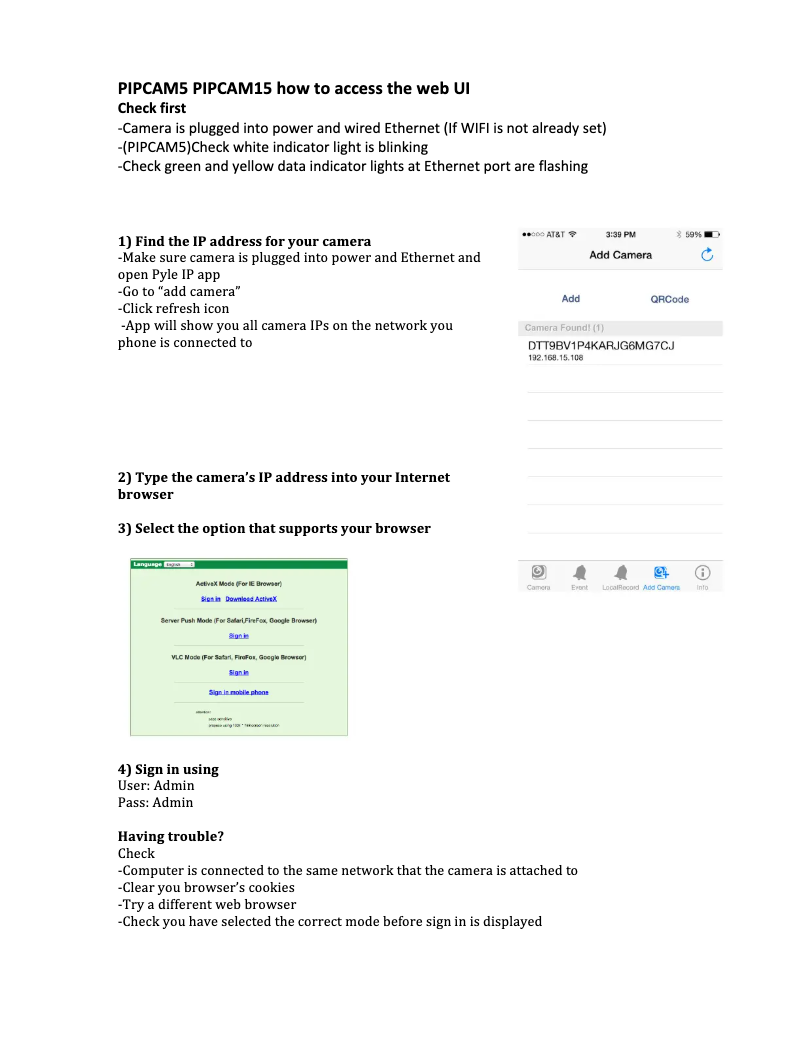 Image de la première page du manuel de l'appareil PIPCAM15