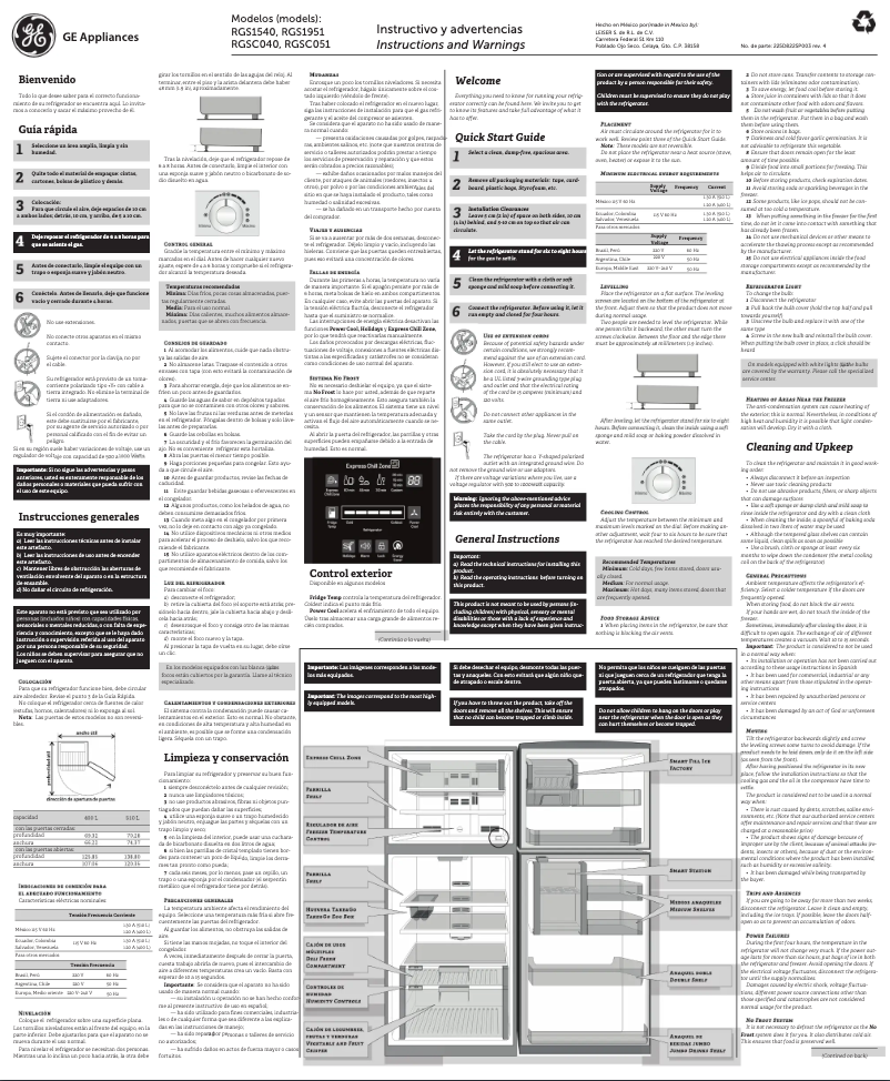 Image de la première page du manuel de l'appareil RGS1951BGRX0