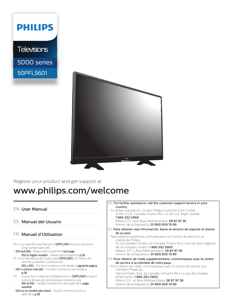 Page 1 de la notice Manuel utilisateur Philips 50PFL5601