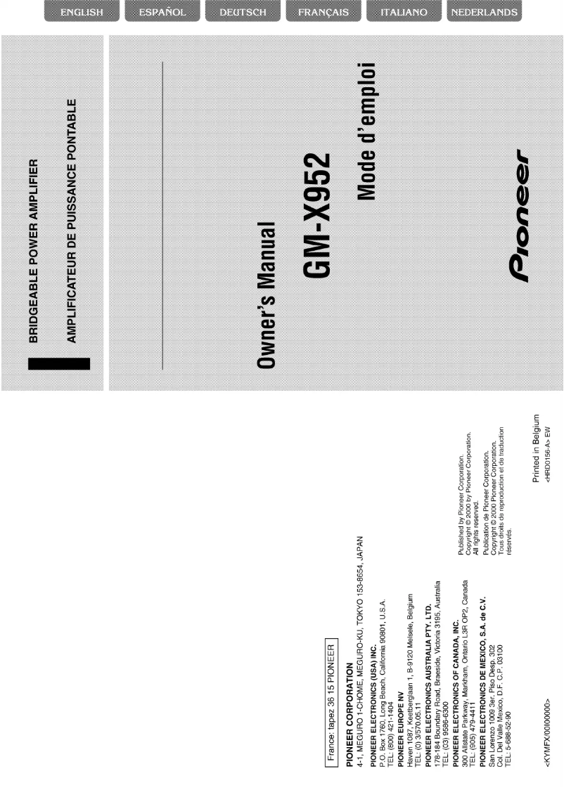 Page n°1 - Manuel utilisateur Pioneer GM-X952