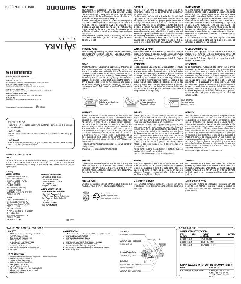 Page n°1 - Manuel utilisateur Shimano Sahara 1500FB