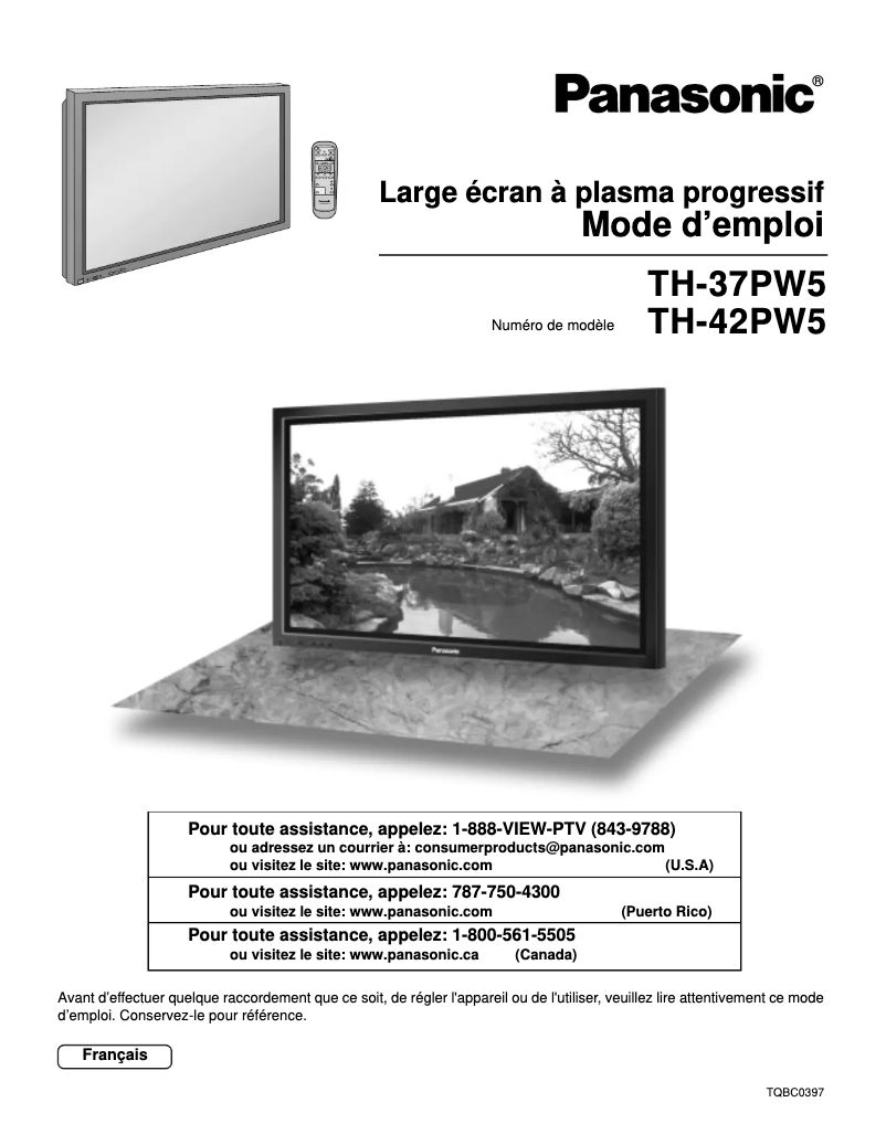 Image de la première page du manuel de l'appareil Viera TH-37PW5UZ