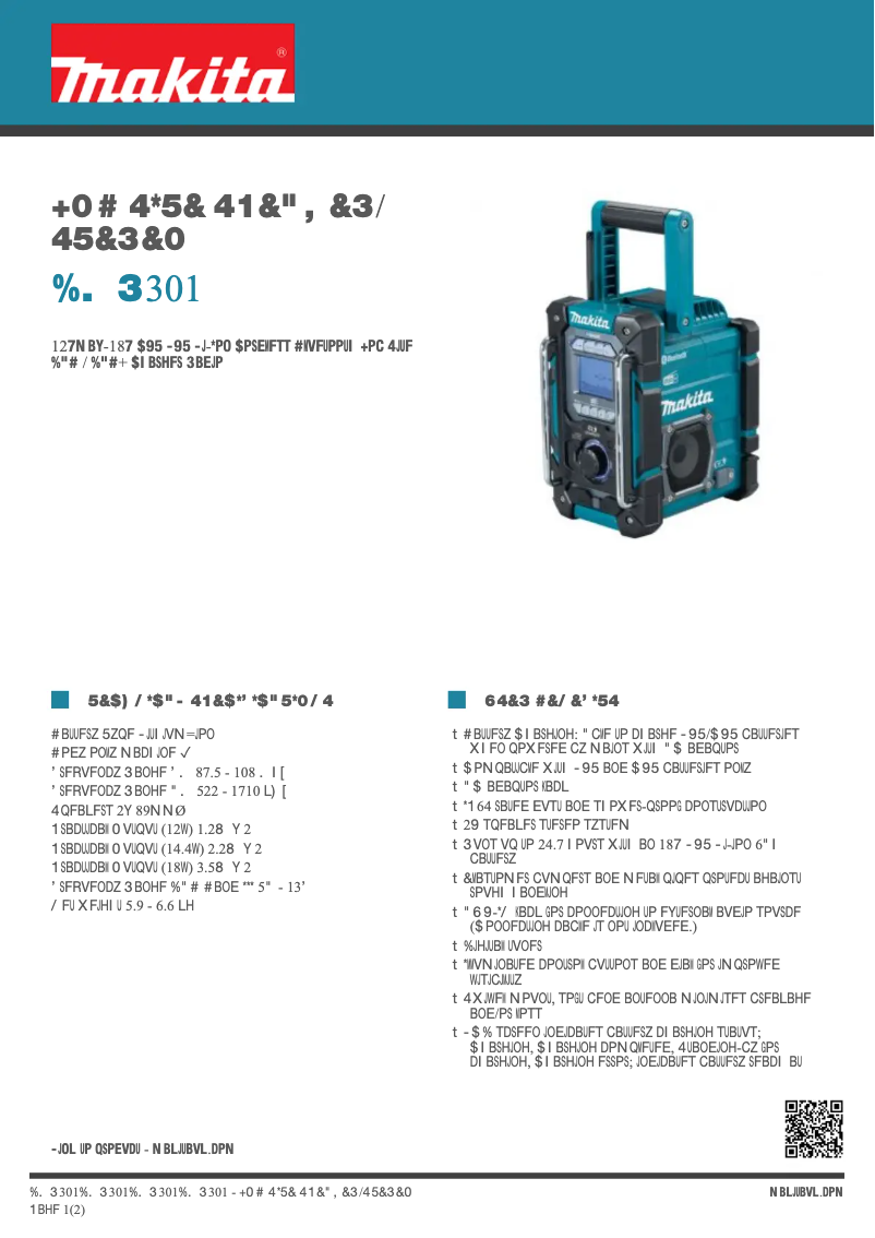 Page 1 de la notice Fiche technique Makita DMR301