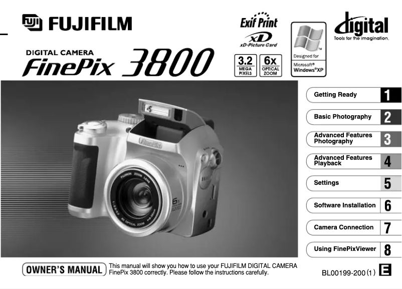 Image de la première page du manuel de l'appareil FinePix 3800