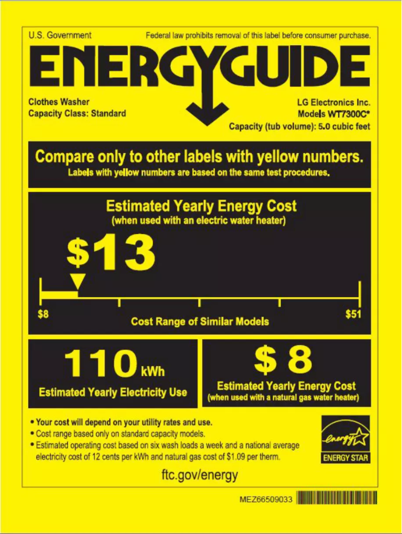 Page 1 de la notice Label énergétique LG WT7300CW