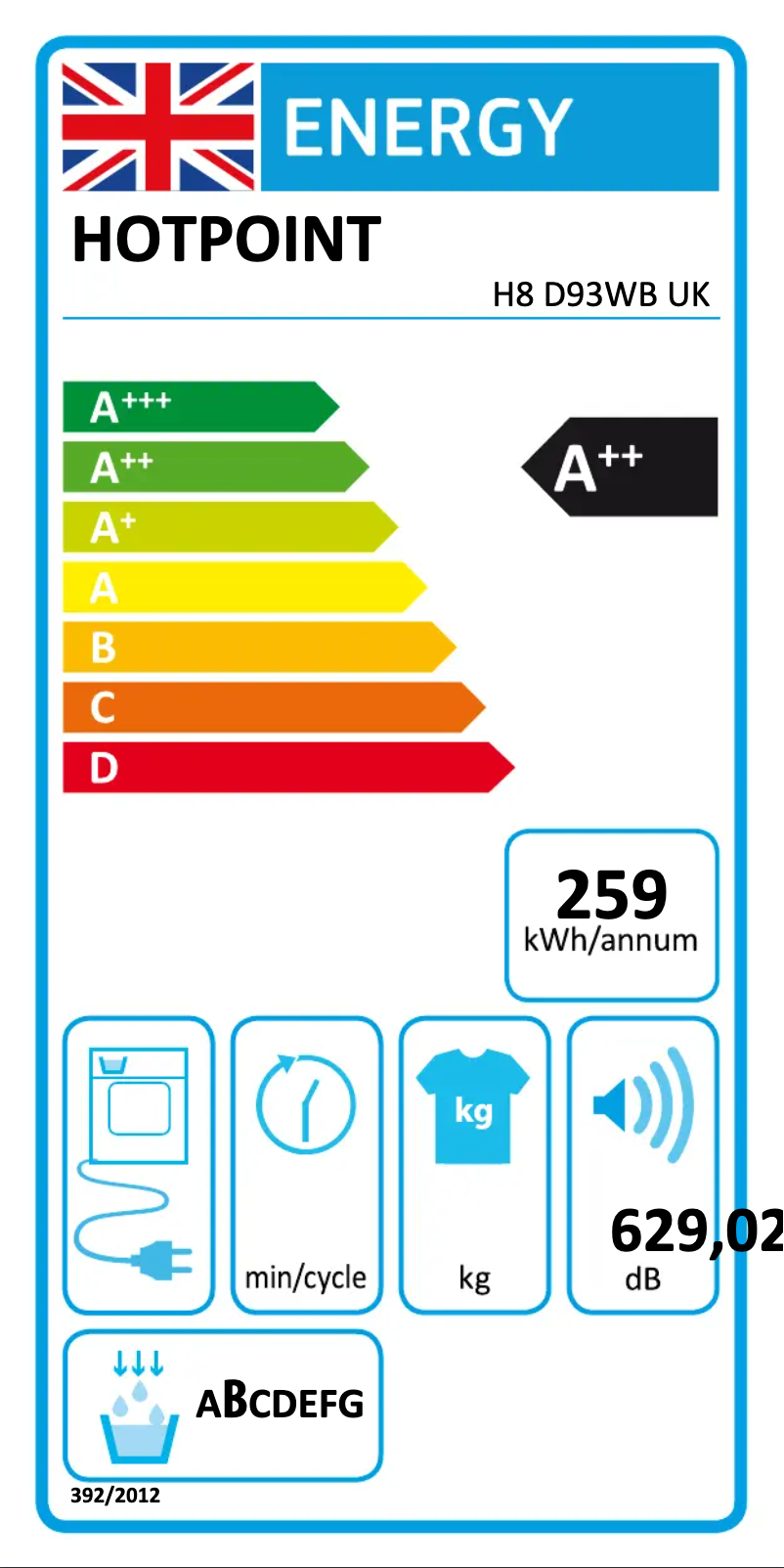 Page n°1 - Label énergétique Hotpoint H8 D93WB UK