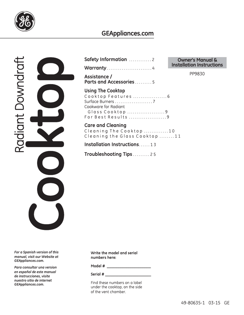 Image de la première page du manuel de l'appareil Profile PP9830SJSS