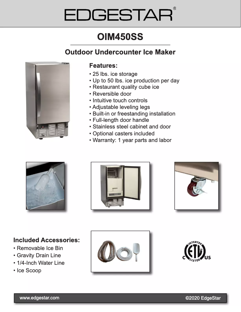 Page 1 de la notice Fiche technique EdgeStar OIM450