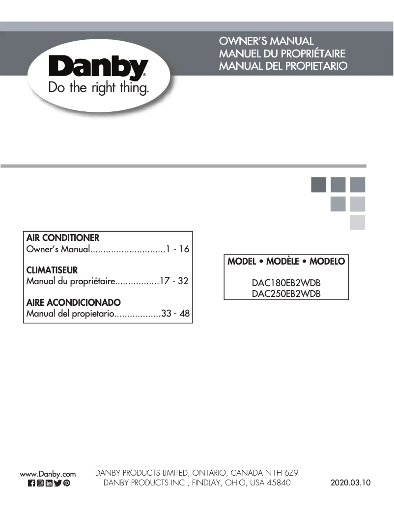 Page n°1 - Manuel utilisateur Danby DAC180EB2WDB