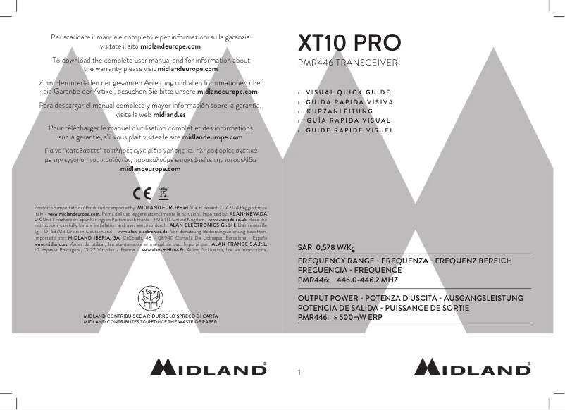 Page 1 de la notice Manuel utilisateur Midland XT10 Pro