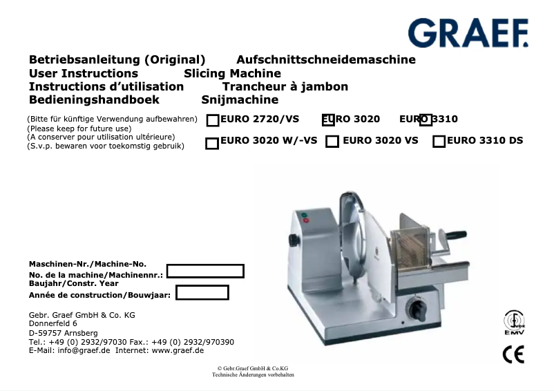 Page n°1 - Manuel utilisateur Graef Euro 2720