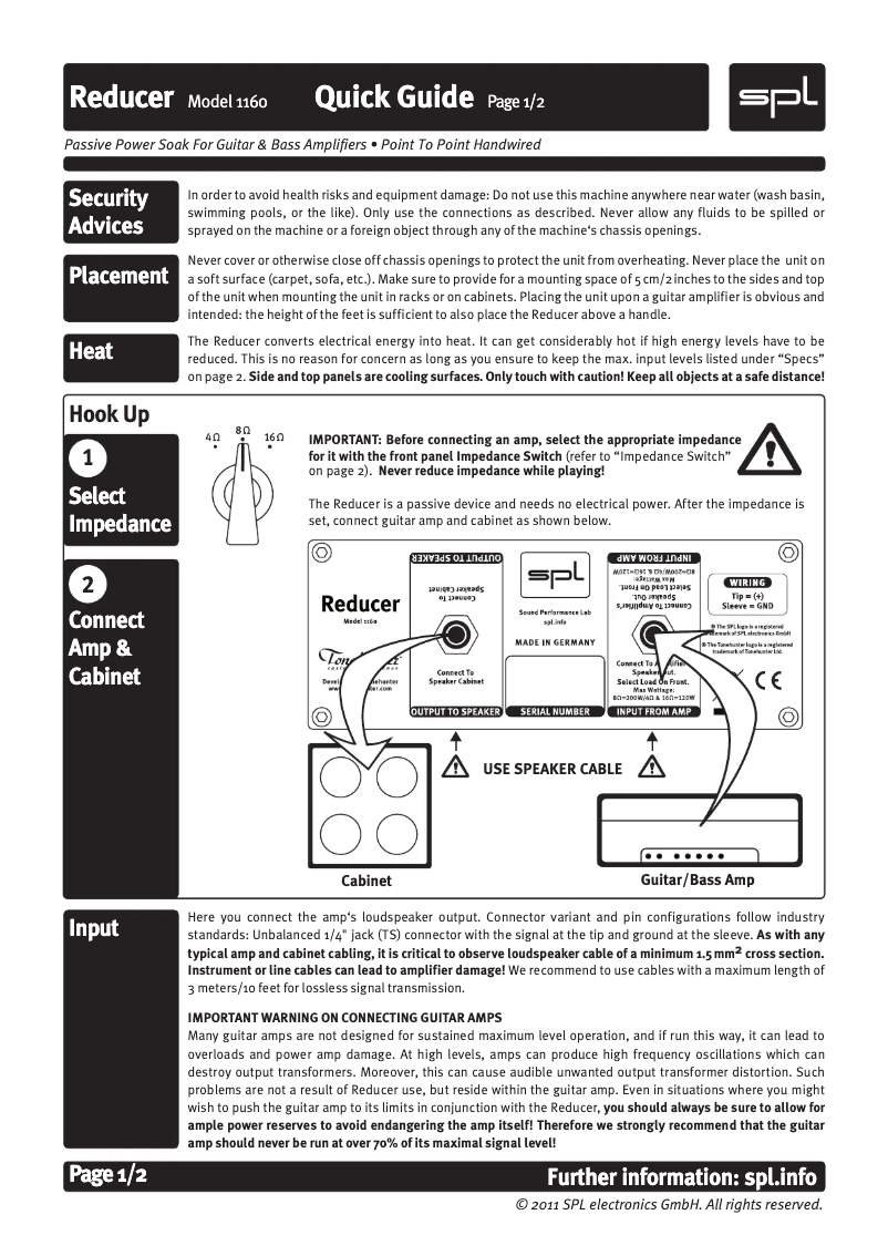 Page 1 de la notice Manuel utilisateur SPL 1160