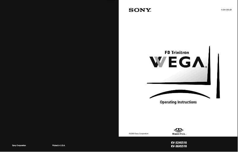 Page n°1 - Manuel utilisateur Sony Wega KV-36HS510