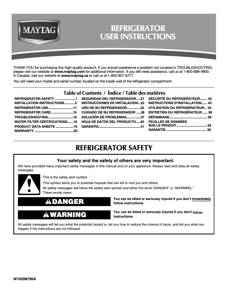 Page n°1 - Manuel d'utilisation et d'entretien Maytag MBF2258XEB