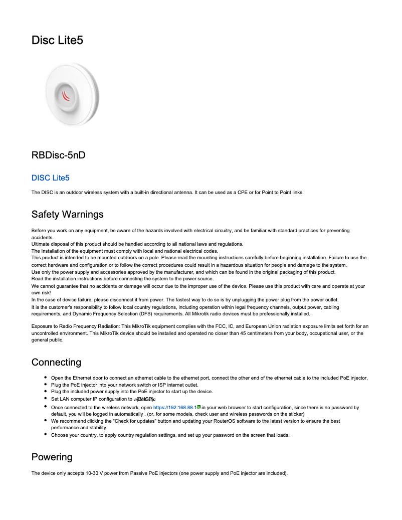 Image de la première page du manuel de l'appareil DISC Lite5