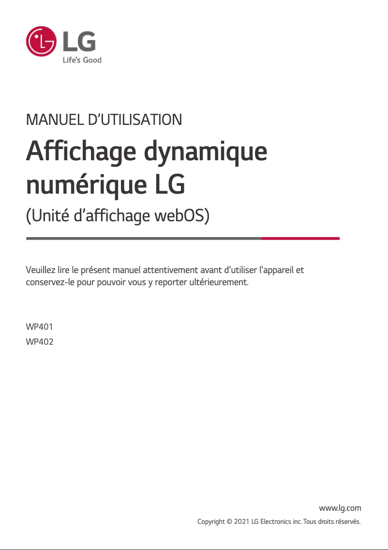 Page n°1 - Manuel utilisateur LG WP402