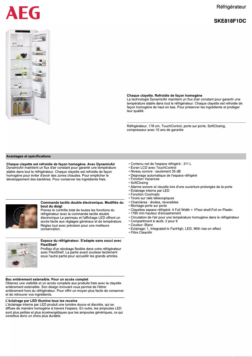 Page 1 de la notice Fiche technique AEG SKE818F1DC