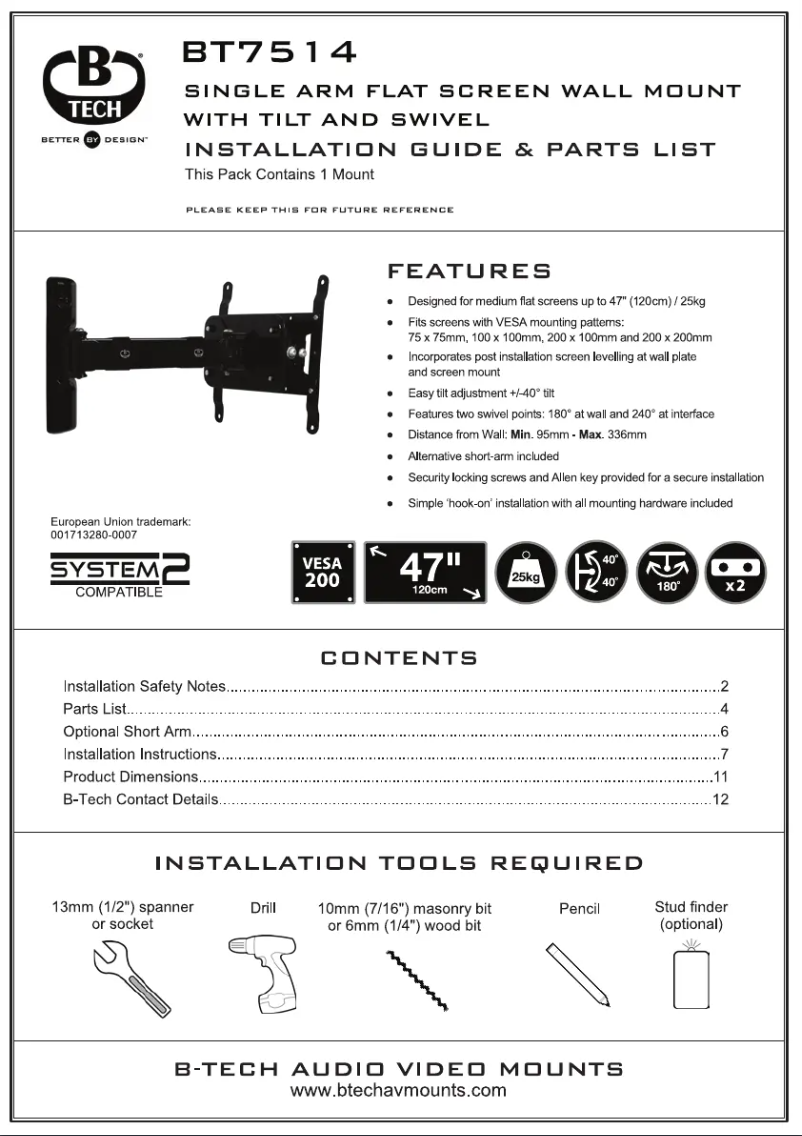 Page 1 of the manual Instruction Manual B-Tech BT7514
