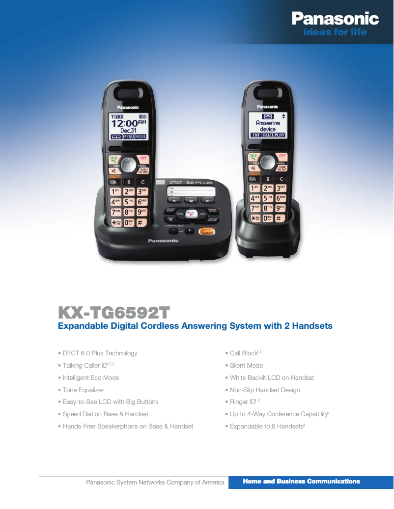 Página 1 del manual Ficha técnica Panasonic KX-TG6592T