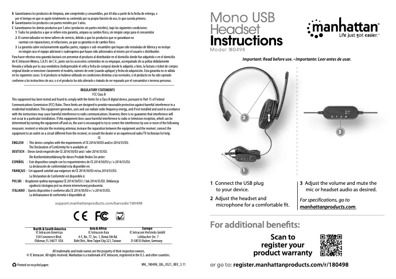 Page 1 de la notice Manuel utilisateur Manhattan 180498