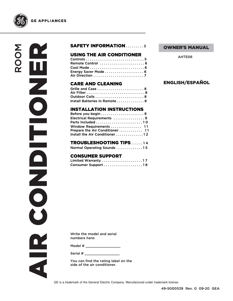 Image de la première page du manuel de l'appareil AHTE06AA