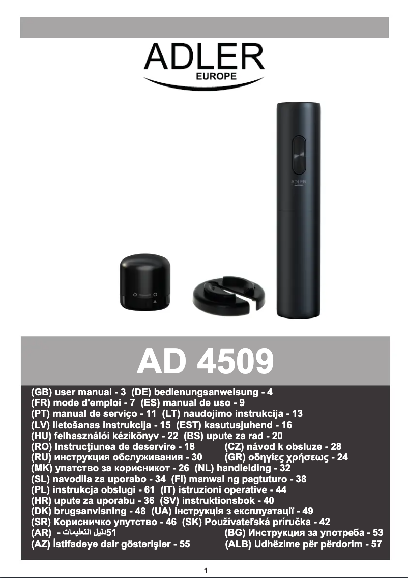Page 1 de la notice Manuel utilisateur Adler AD 4509