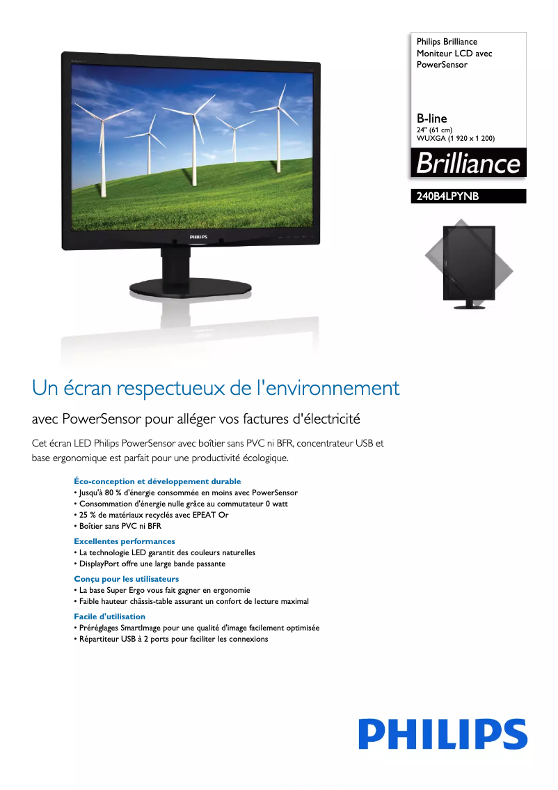 Image de la première page du manuel de l'appareil Brilliance 240B4LPYNB