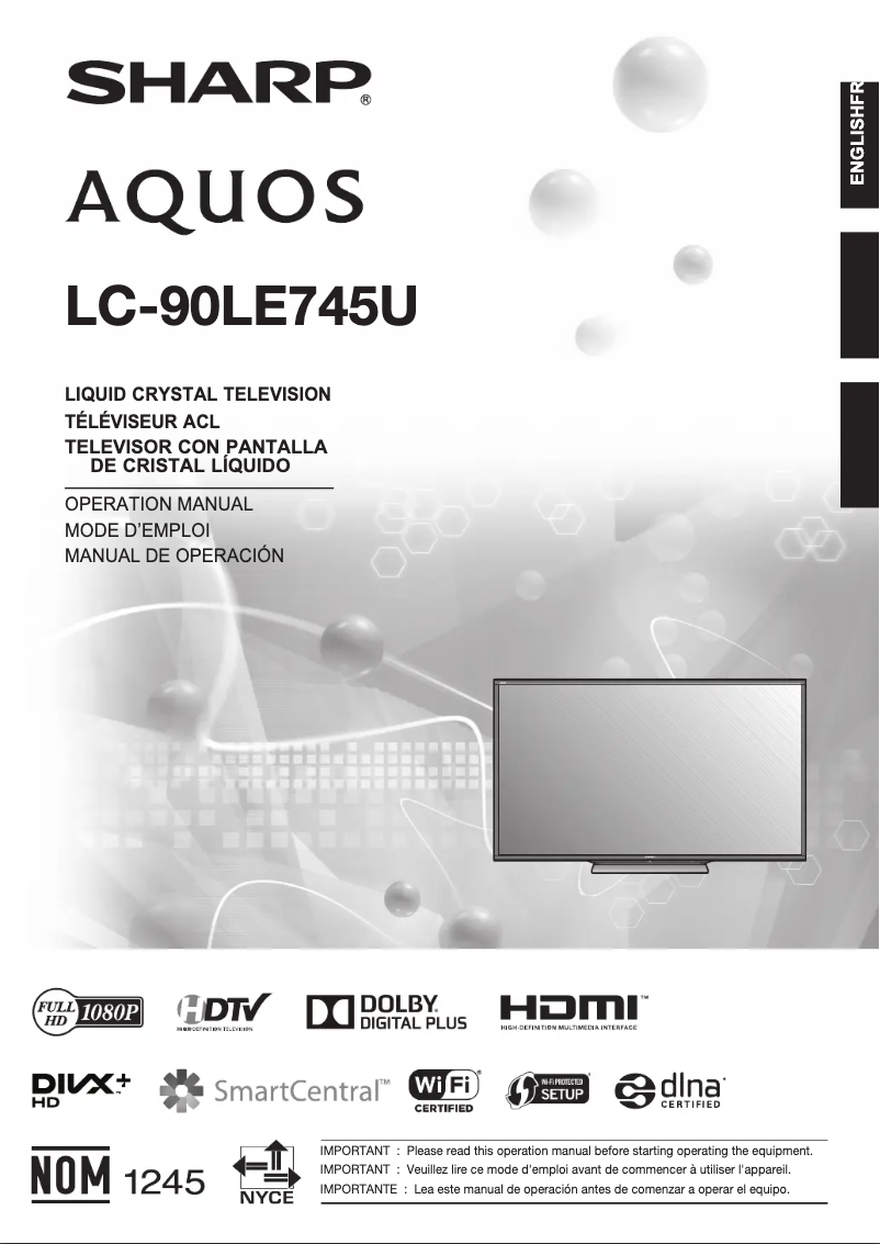 Image de la première page du manuel de l'appareil LC-90LE745U