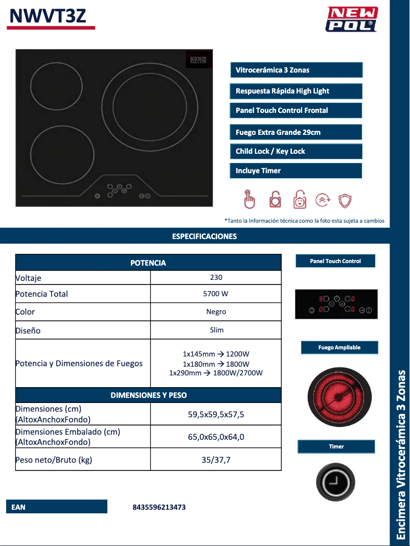 Page 1 de la notice Fiche technique New Pol NWVT3Z