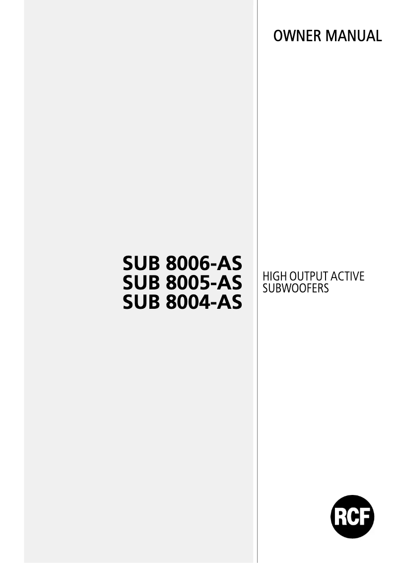 Page 1 de la notice Manuel utilisateur RCF SUB 8004-AS