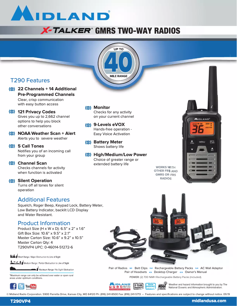 Page n°1 - Fiche technique Midland X-Talker T290