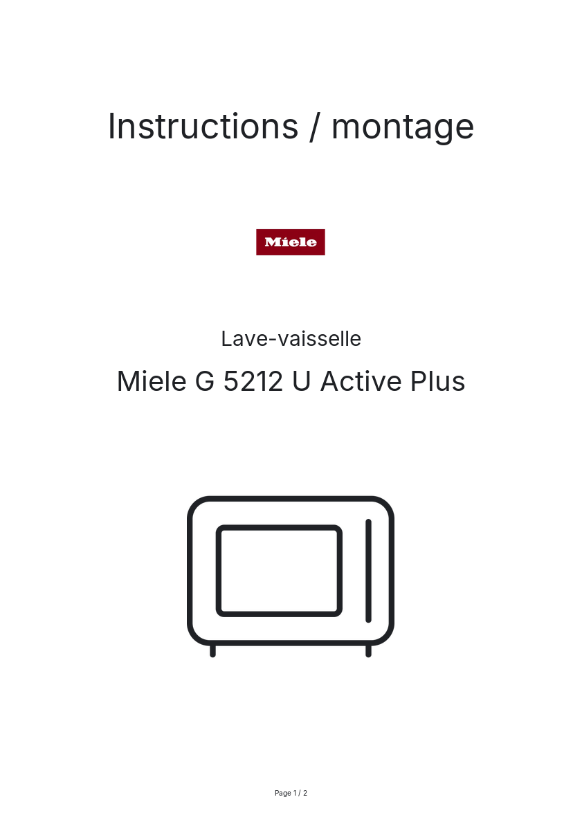 Page n°1 - Instructions / montage Miele G 5212 U Active Plus
