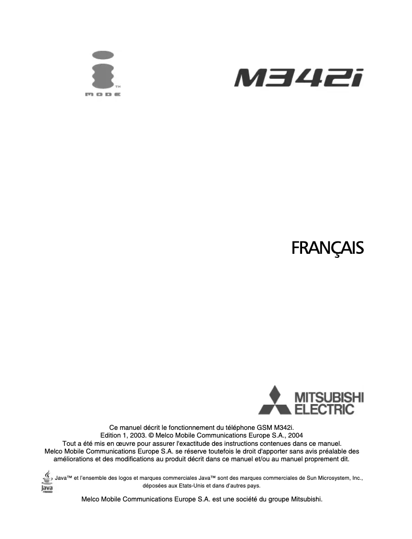 Page n°1 - Manuel utilisateur Mitsubishi M342I