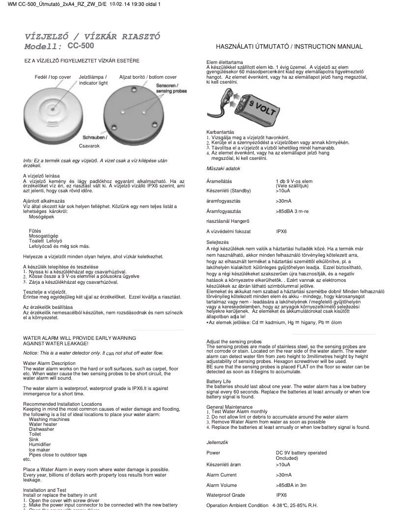 Page n°1 - Manuel utilisateur Cordes CC-500