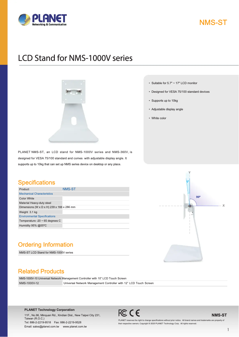 Page 1 de la notice Fiche technique Planet NMS-ST