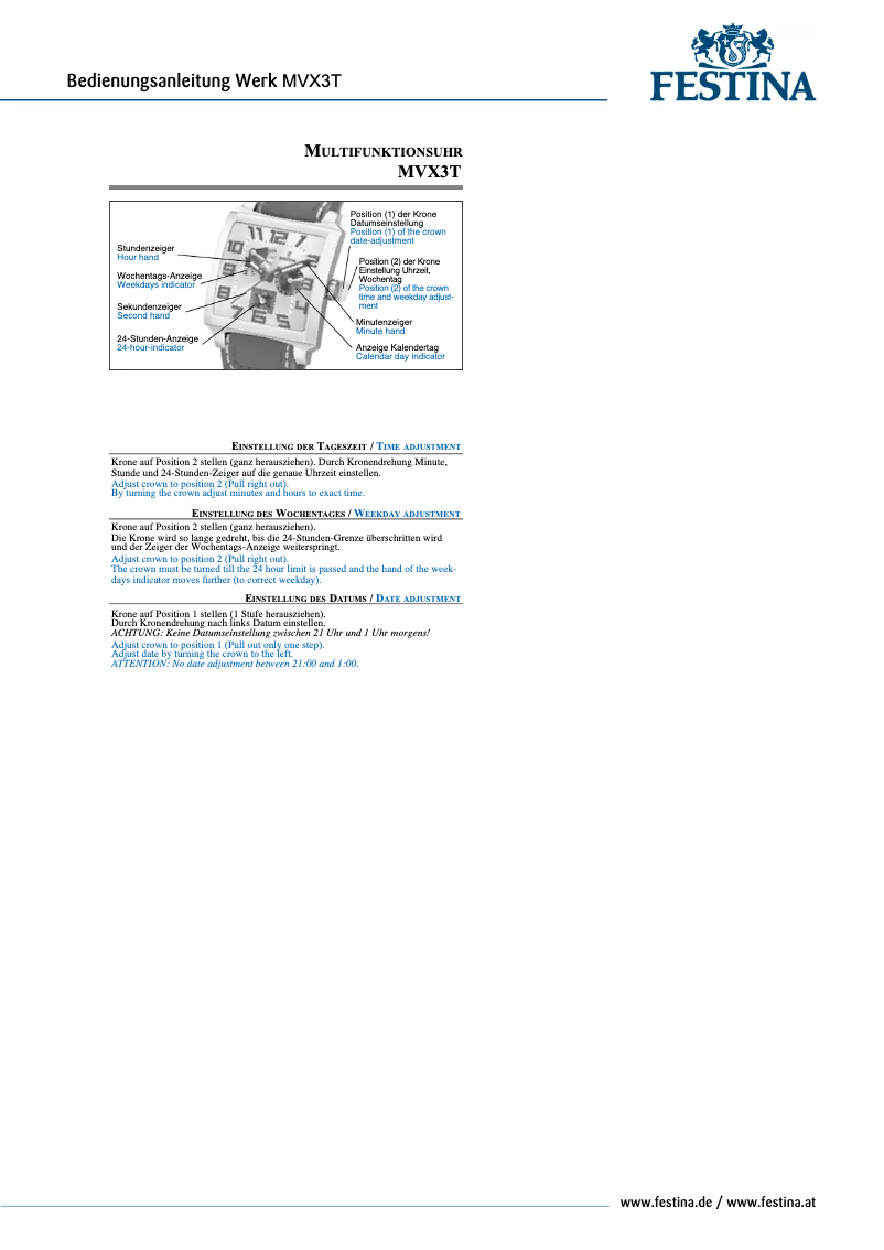 Page 1 de la notice Manuel utilisateur Festina MVX3T