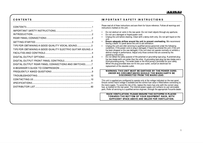 Page 1 de la notice Manuel utilisateur Focusrite Platinum OctoPre